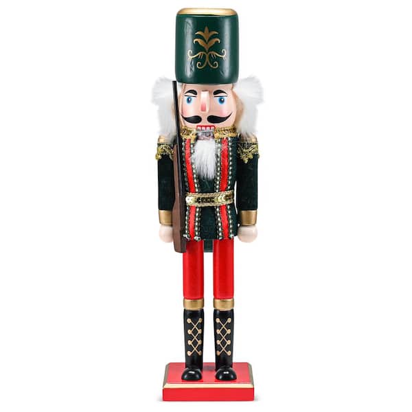 ORNATIVITY 15 in. Wooden Christmas Toy Soldier Nutcracker-Red and Black Nutcracker Soldier with a Rifle Gun, Holiday Nutcracker OR-198
