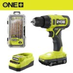 RYOBI ONE+ 18V Cordless 1/2 in. Drill/Driver Kit with 1.5 Ah Battery, Charger, and Titanium Drill Bit Set (22-Piece) PCL206K1-A972202