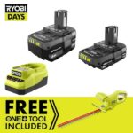 RYOBI ONE+ 18V Lithium-Ion Starter Kit with 2.0 Ah Battery, 4.0 Ah Battery, Charger, and FREE ONE+ 18” Cordless Hedge Trimmer PSK106SB-P2607BTL